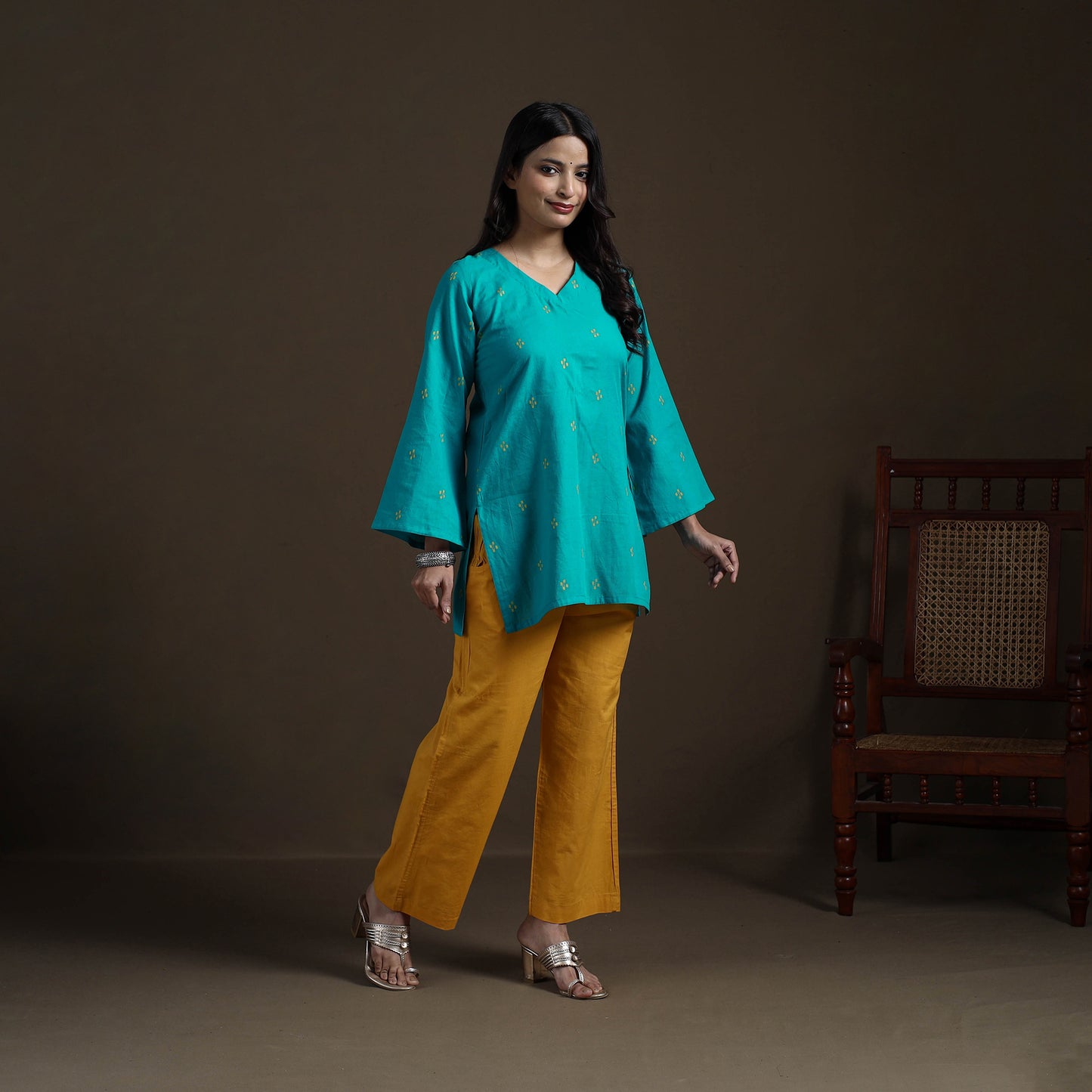 Green - Cotton Short Jacquard Kurta for Women 14
