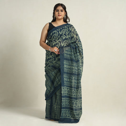 Green - Hand Batik Printed Mul Cotton Saree