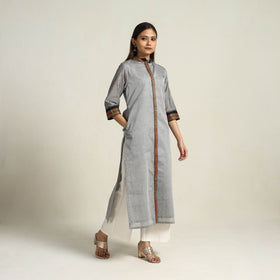 Thread Border Cotton Straight Grey Kanchipuram Kurta for Women