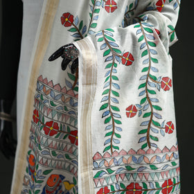 Handloom Chanderi Silk Handpainted Madhubani Dupatta with Zari Border 53