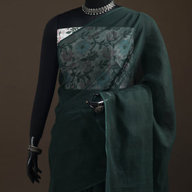 Green - Nazaakat Kota Doria Cotton Plain Saree with Blouse Piece & Earrings 21