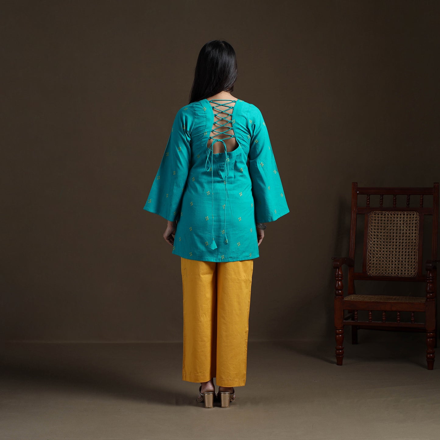 Green - Cotton Short Jacquard Kurta for Women 14
