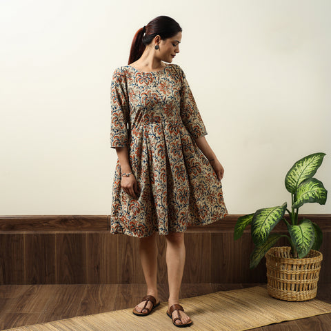 Buy Kalamkari Block Printed Cotton Flared Gher Short Dress 09 Online at iTokri.com