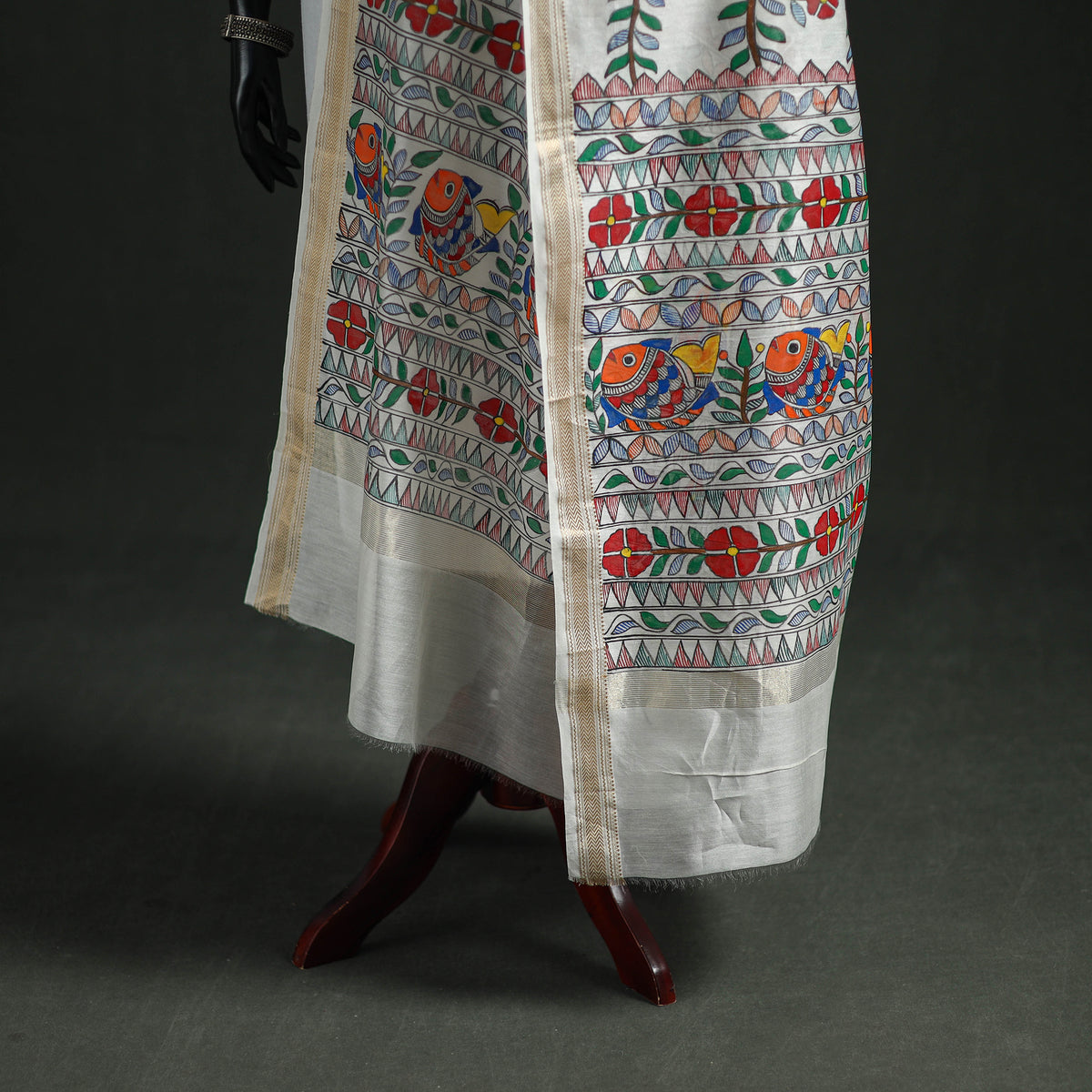 Handloom Chanderi Silk Handpainted Madhubani Dupatta with Zari Border 53