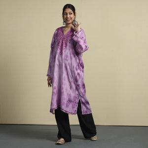 Purple - Shibori Tie-Dye Aari Embroidery Kashmiri Wool Pheran