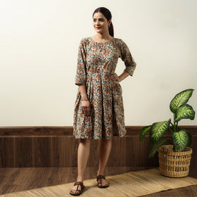 Buy Kalamkari Block Printed Cotton Flared Gher Short Dress 09 Online at iTokri.com