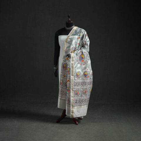 Handloom Chanderi Silk Handpainted Madhubani Dupatta with Zari Border 54