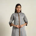 Thread Border Cotton Straight Grey Kanchipuram Kurta for Women