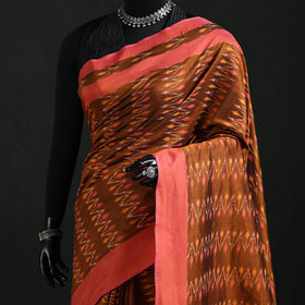 Brown - Pochampally Ikat Weave Mercerised Cotton Saree 20