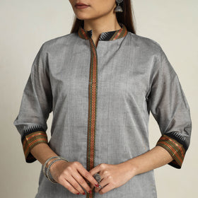 Thread Border Cotton Straight Grey Kanchipuram Kurta for Women