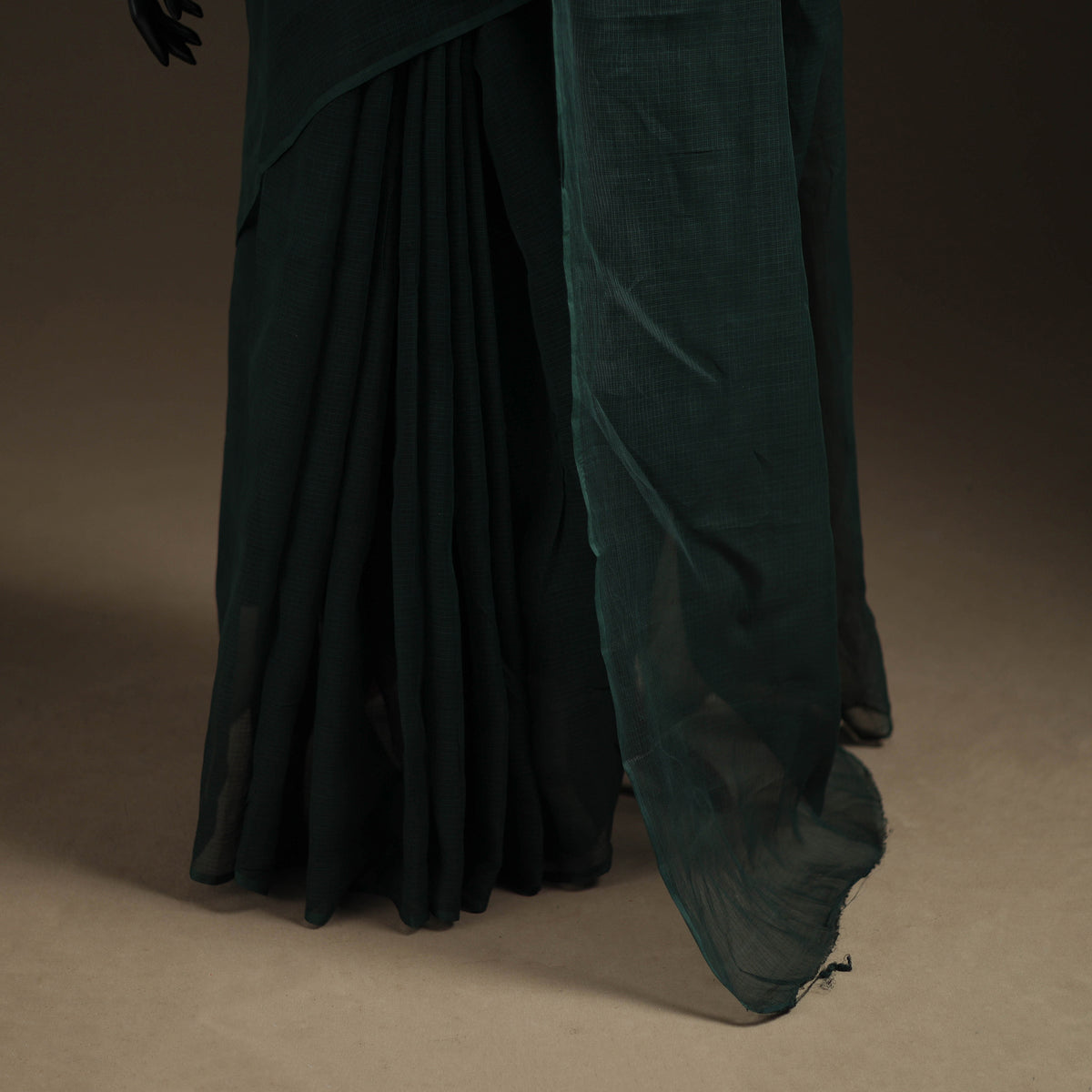Green - Nazaakat Kota Doria Cotton Plain Saree with Blouse Piece & Earrings 21