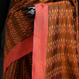 Brown - Pochampally Ikat Weave Mercerised Cotton Saree 20