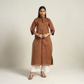 Buy Zari Border Cotton Straight Brown Kanchipuram Kurta