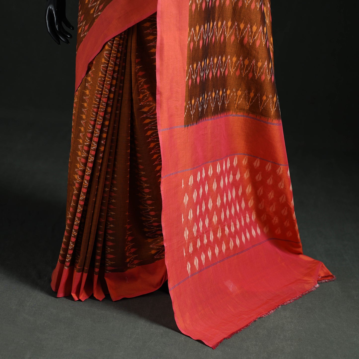 Brown - Pochampally Ikat Weave Mercerised Cotton Saree 20