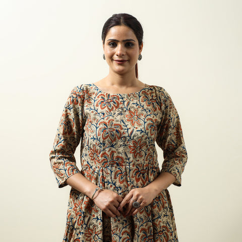 Buy Kalamkari Block Printed Cotton Flared Gher Short Dress 09 Online at iTokri.com