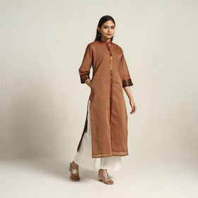 Buy Zari Border Cotton Straight Brown Kanchipuram Kurta