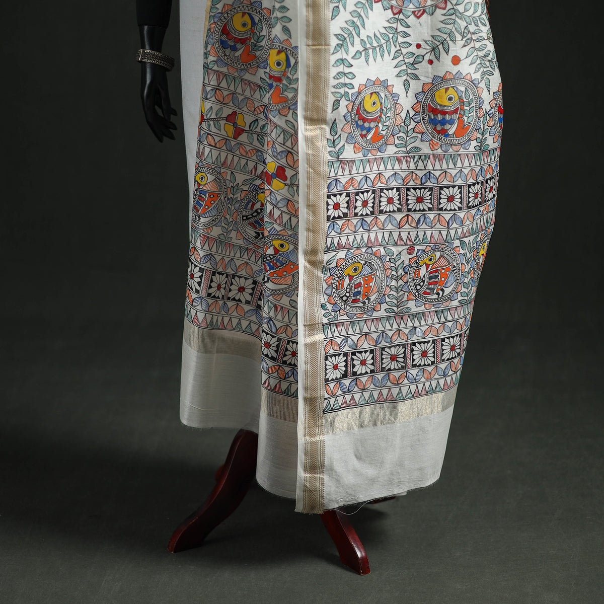 Handloom Chanderi Silk Handpainted Madhubani Dupatta with Zari Border 54