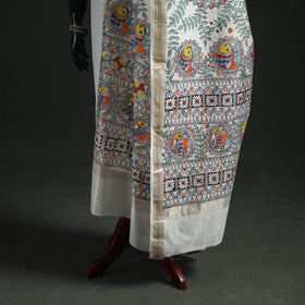 Handloom Chanderi Silk Handpainted Madhubani Dupatta with Zari Border 54