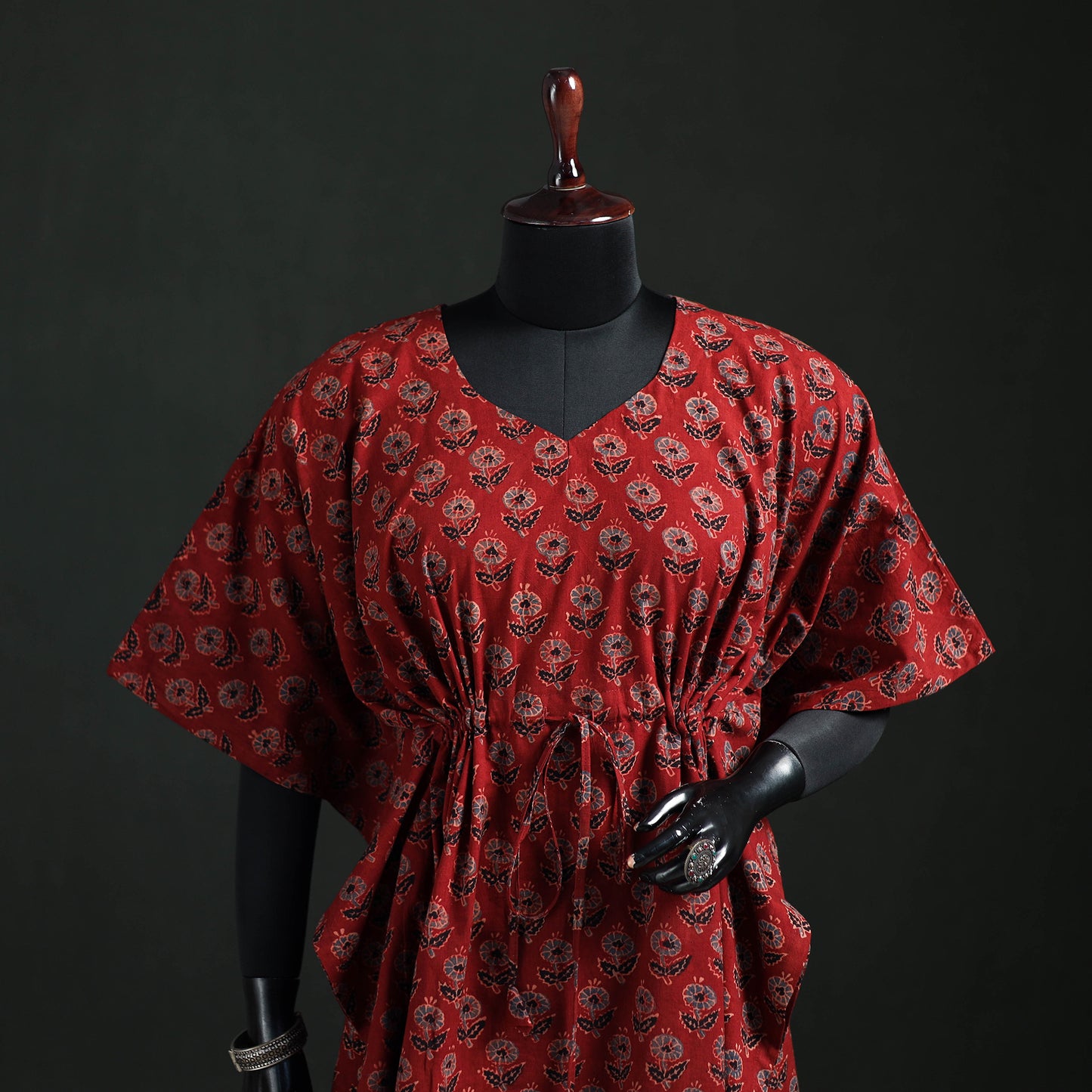 Ajrakh Hand Block Print Natural Dyed Cotton Kaftan (Medium) 72