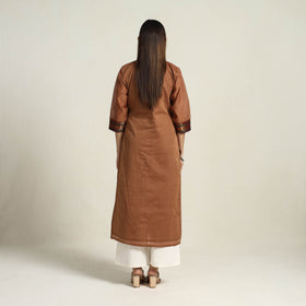 Buy Zari Border Cotton Straight Brown Kanchipuram Kurta