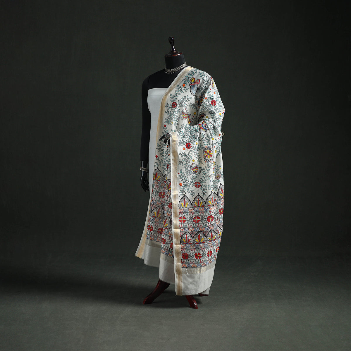 Handloom Chanderi Silk Handpainted Madhubani Dupatta with Zari Border 55