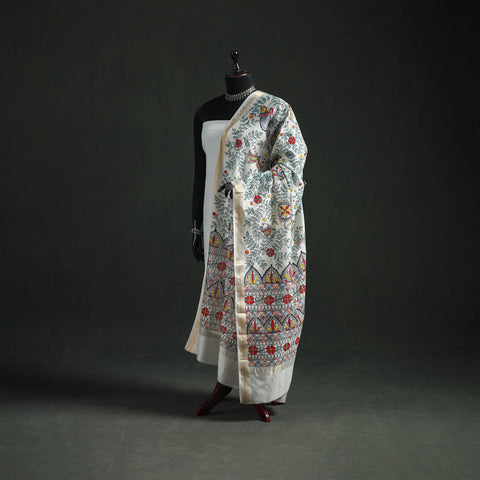 Handloom Chanderi Silk Handpainted Madhubani Dupatta with Zari Border 55