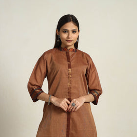 Buy Zari Border Cotton Straight Brown Kanchipuram Kurta