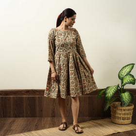 Buy Kalamkari Block Printed Cotton Flared Gher Short Dress 08 Online at iTokri.com