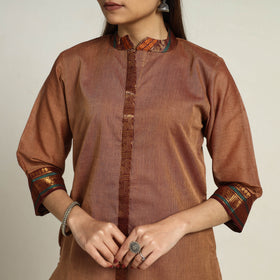 Buy Zari Border Cotton Straight Brown Kanchipuram Kurta