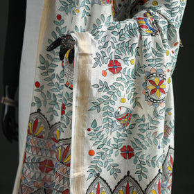 Handloom Chanderi Silk Handpainted Madhubani Dupatta with Zari Border 55