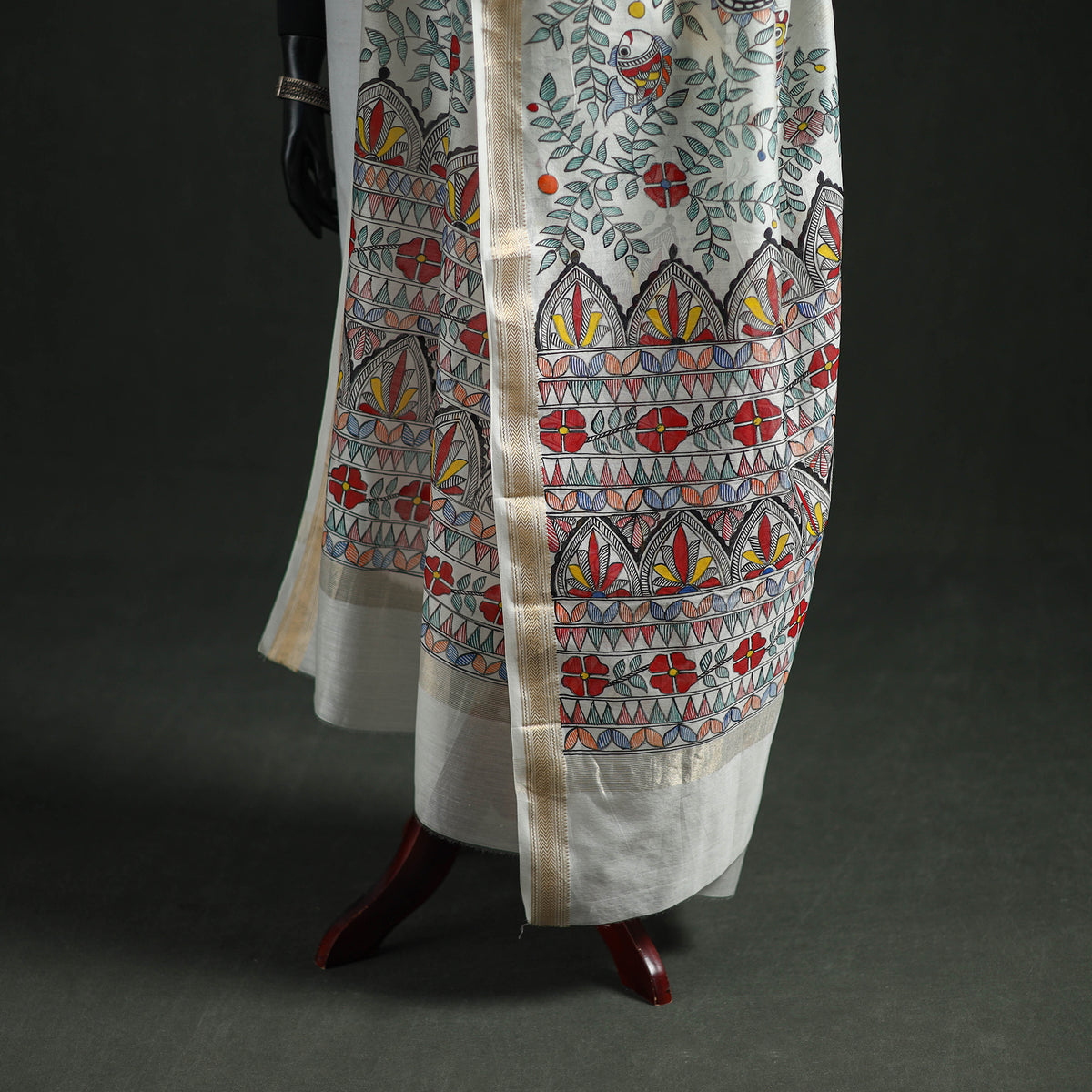 Handloom Chanderi Silk Handpainted Madhubani Dupatta with Zari Border 55