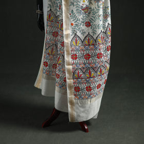 Handloom Chanderi Silk Handpainted Madhubani Dupatta with Zari Border 55