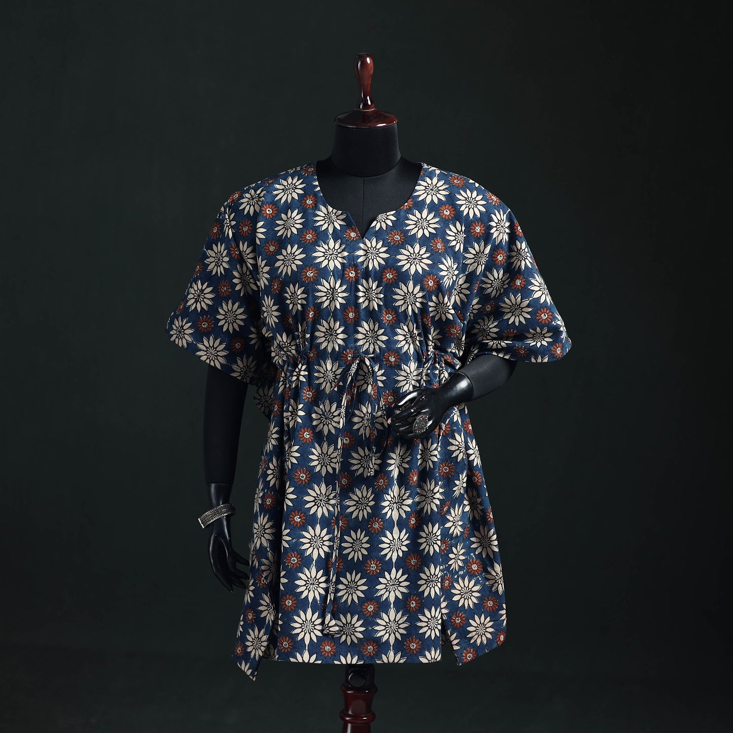 Ajrakh Hand Block Print Natural Dyed Cotton Kaftan (Medium) 73