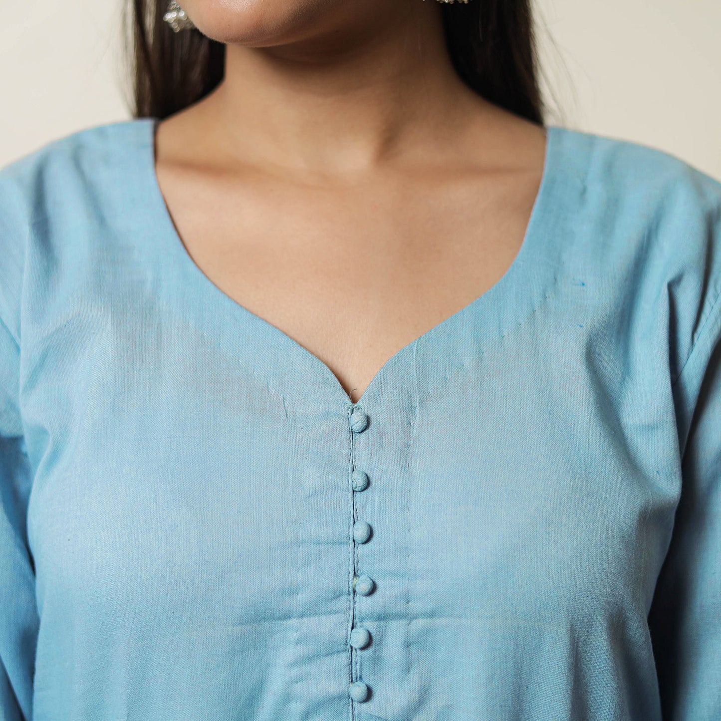 Light Blue - Plain Cotton Long Straight Kurta 05