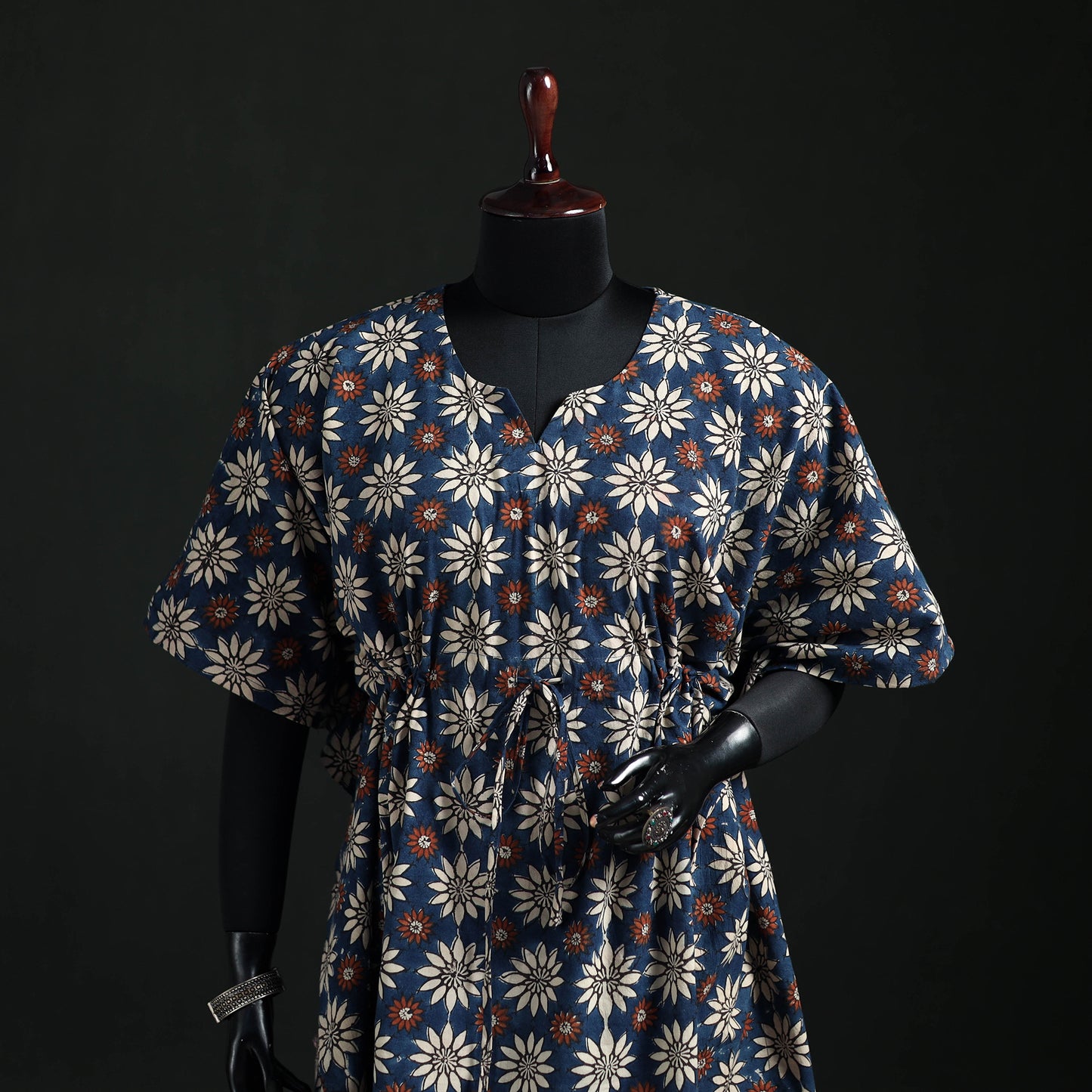 Ajrakh Hand Block Print Natural Dyed Cotton Kaftan (Medium) 73