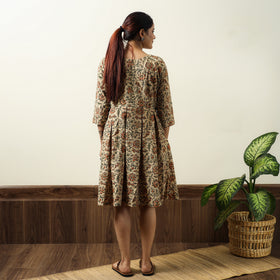 Buy Kalamkari Block Printed Cotton Flared Gher Short Dress 08 Online at iTokri.com