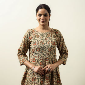 Buy Kalamkari Block Printed Cotton Flared Gher Short Dress 08 Online at iTokri.com
