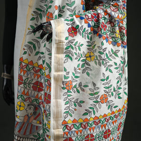 Handloom Chanderi Silk Handpainted Madhubani Dupatta with Zari Border 56