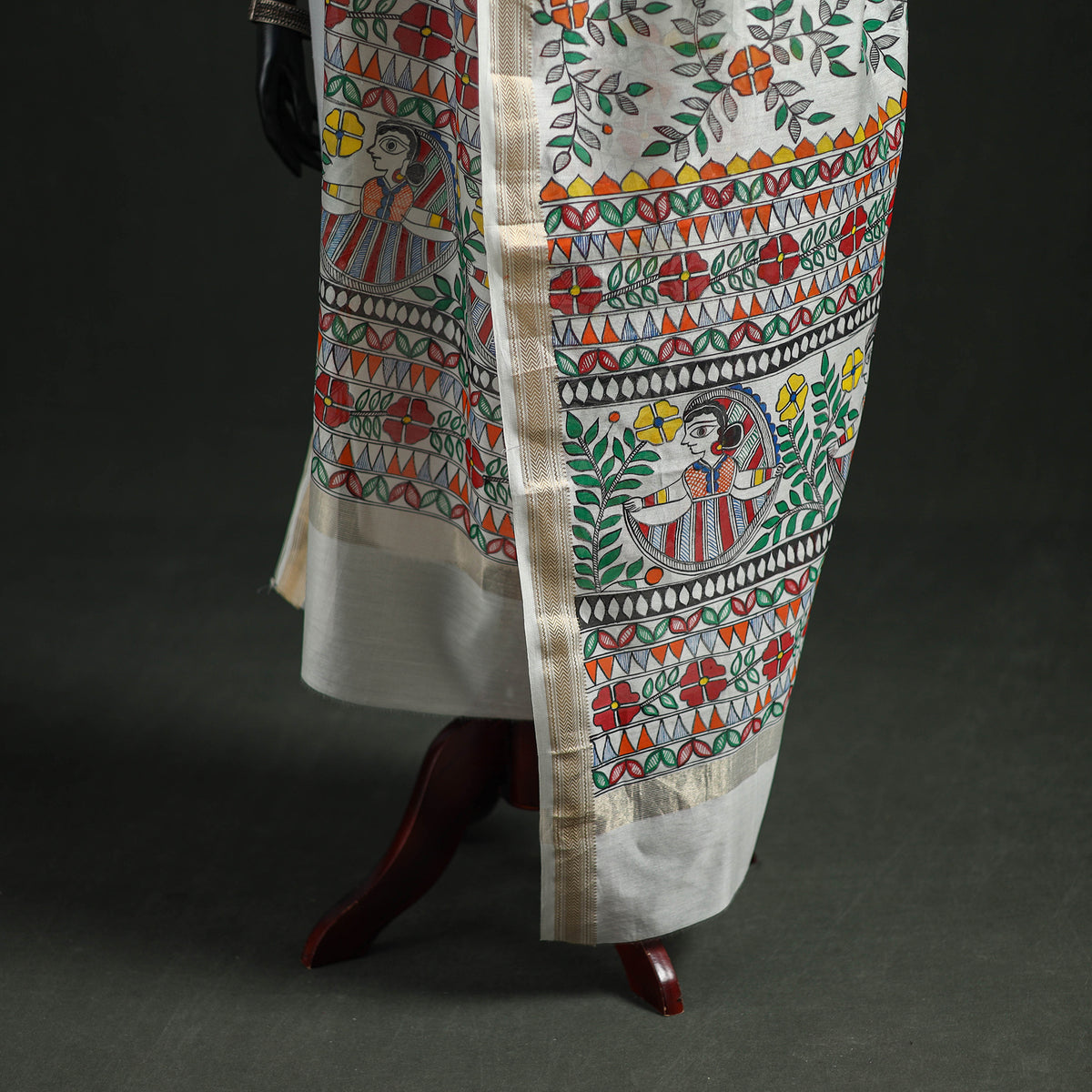 Handloom Chanderi Silk Handpainted Madhubani Dupatta with Zari Border 56