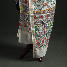 Handloom Chanderi Silk Handpainted Madhubani Dupatta with Zari Border 56