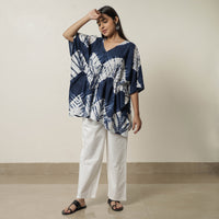 Blue - Shibori Tie-Dye Cotton Kaftan & Pyjama Night Suit Set