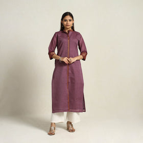 Thread Border Cotton Straight Purple Kanchipuram Kurta for Women