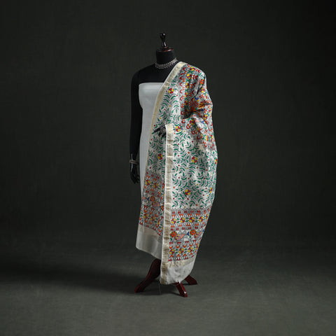 Handloom Chanderi Silk Handpainted Madhubani Dupatta with Zari Border 57