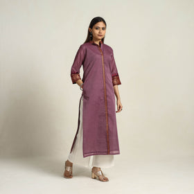 Thread Border Cotton Straight Purple Kanchipuram Kurta for Women