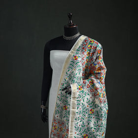 Handloom Chanderi Silk Handpainted Madhubani Dupatta with Zari Border 57