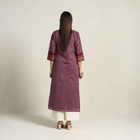 Thread Border Cotton Straight Purple Kanchipuram Kurta for Women
