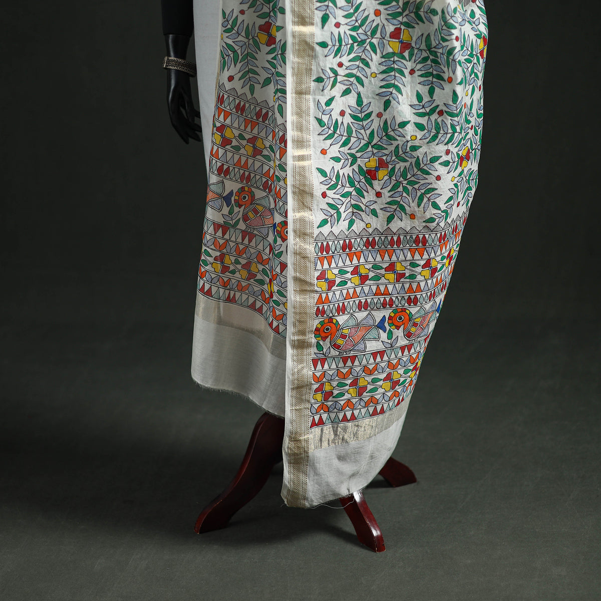 Handloom Chanderi Silk Handpainted Madhubani Dupatta with Zari Border 57