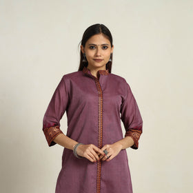 Thread Border Cotton Straight Purple Kanchipuram Kurta for Women