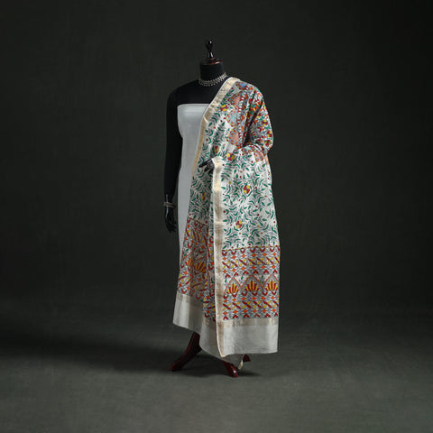Handloom Chanderi Silk Handpainted Madhubani Dupatta with Zari Border 58