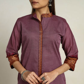 Thread Border Cotton Straight Purple Kanchipuram Kurta for Women